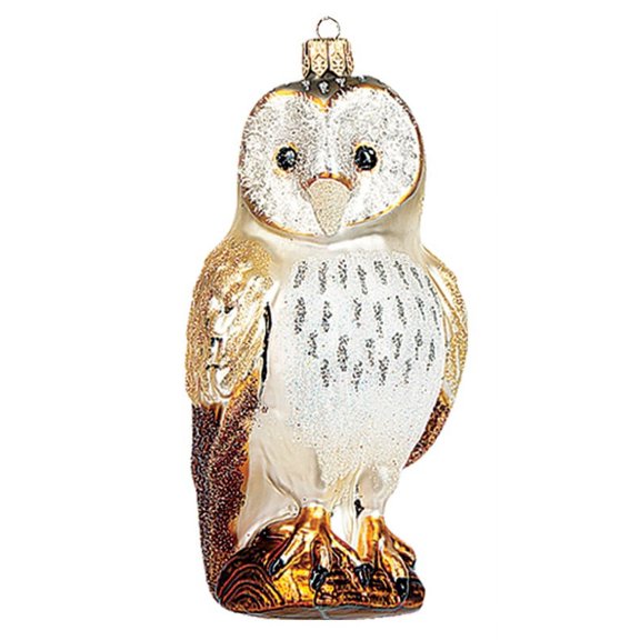 Barn Owl Polish Mouth Blown Glass Christmas Ornament  Bird Tree Decoration