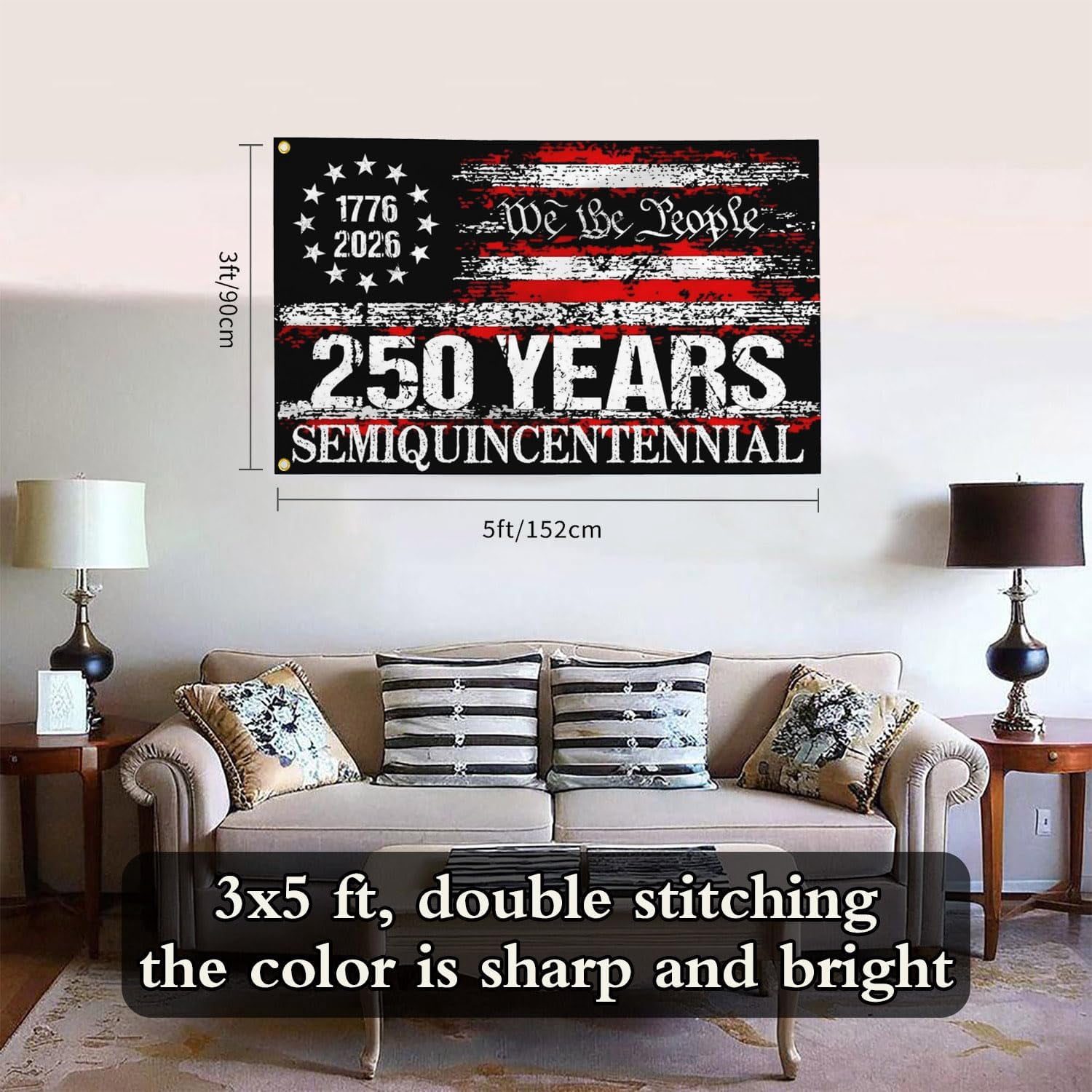 250 Year American Anniversary Flag Anniversary Usa Flag 3x5 Ft Outdoor We The People 1776 Yard Flags for Outside House Indoor Yard Patriotic Banner Decor