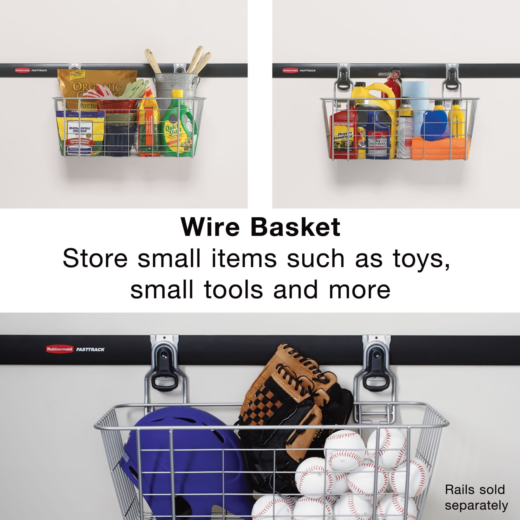 Rubbermaid Garage FastTrack Rail 24 in. Wire Basket, Storage Organizer, Satin Nickel