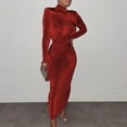 thumbnail image 2 of JGGSPWM Women's Velvet Midi Dress High Waisted Pencil Skirt Long Sleeves Dresses Red S, 2 of 5