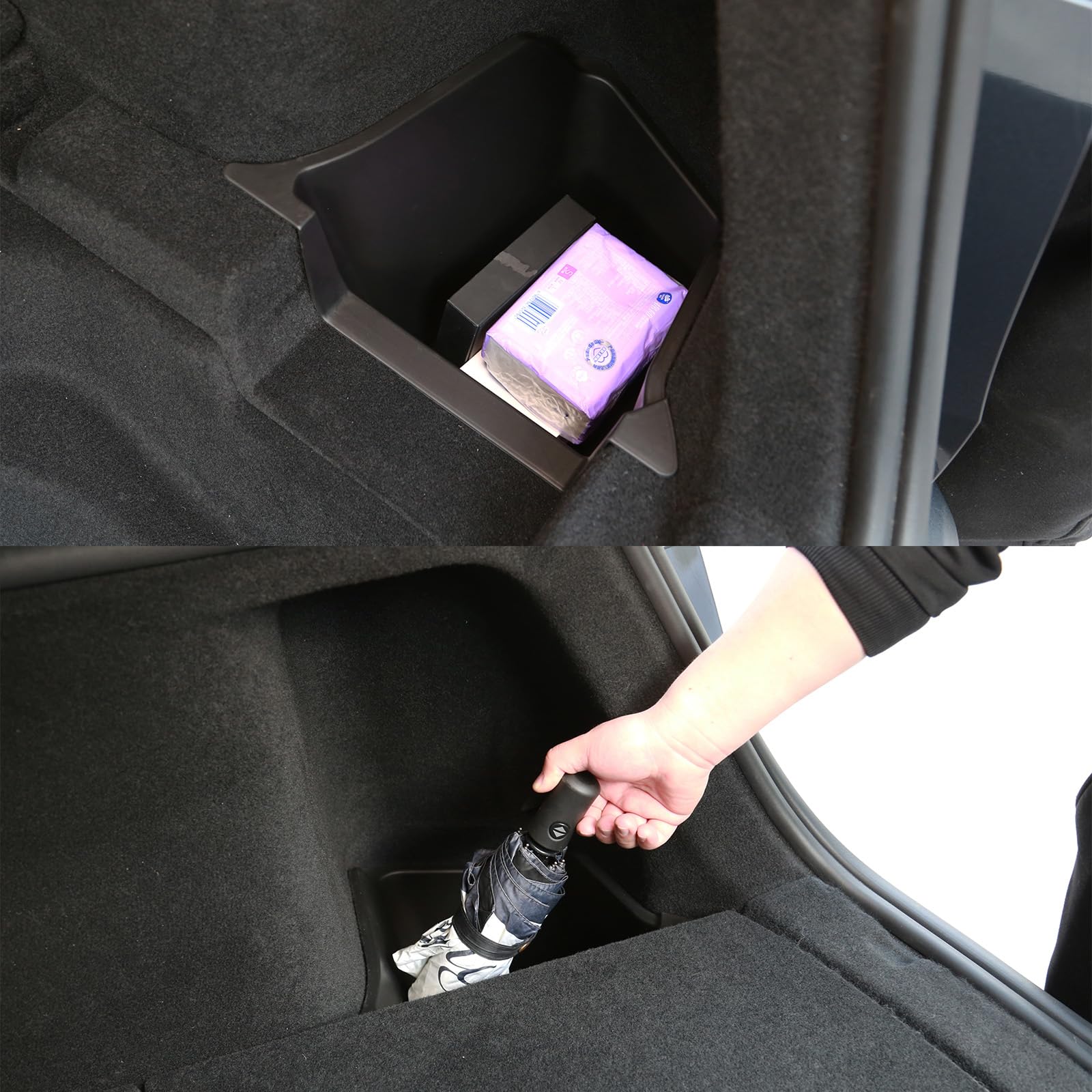 GUANGHUI Trunk Storage Bins for Tesla Model Y Juniper 2025+ Side Trunk Organizers with Carpeted Lids