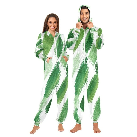 1-Pack Onesie Jumpsuits For Men&Women Winter One Piece Zipper Pajamas Playsuit Watercolor Green Brush