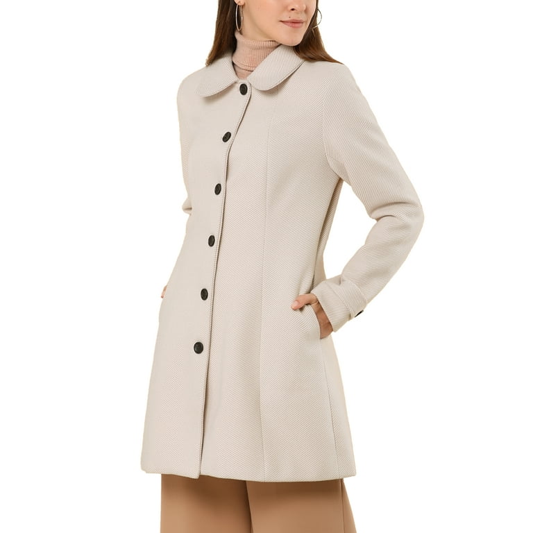 Unique Bargains Women's Single Breasted Peter Pan Collar Winter Overcoat  Coat S Beige - Walmart.com