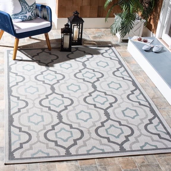 Safavieh Courtyard Bayon Geometric Indoor/Outdoor Area Rug, Light Gray/Anthracite, 6'7" x 9'6"