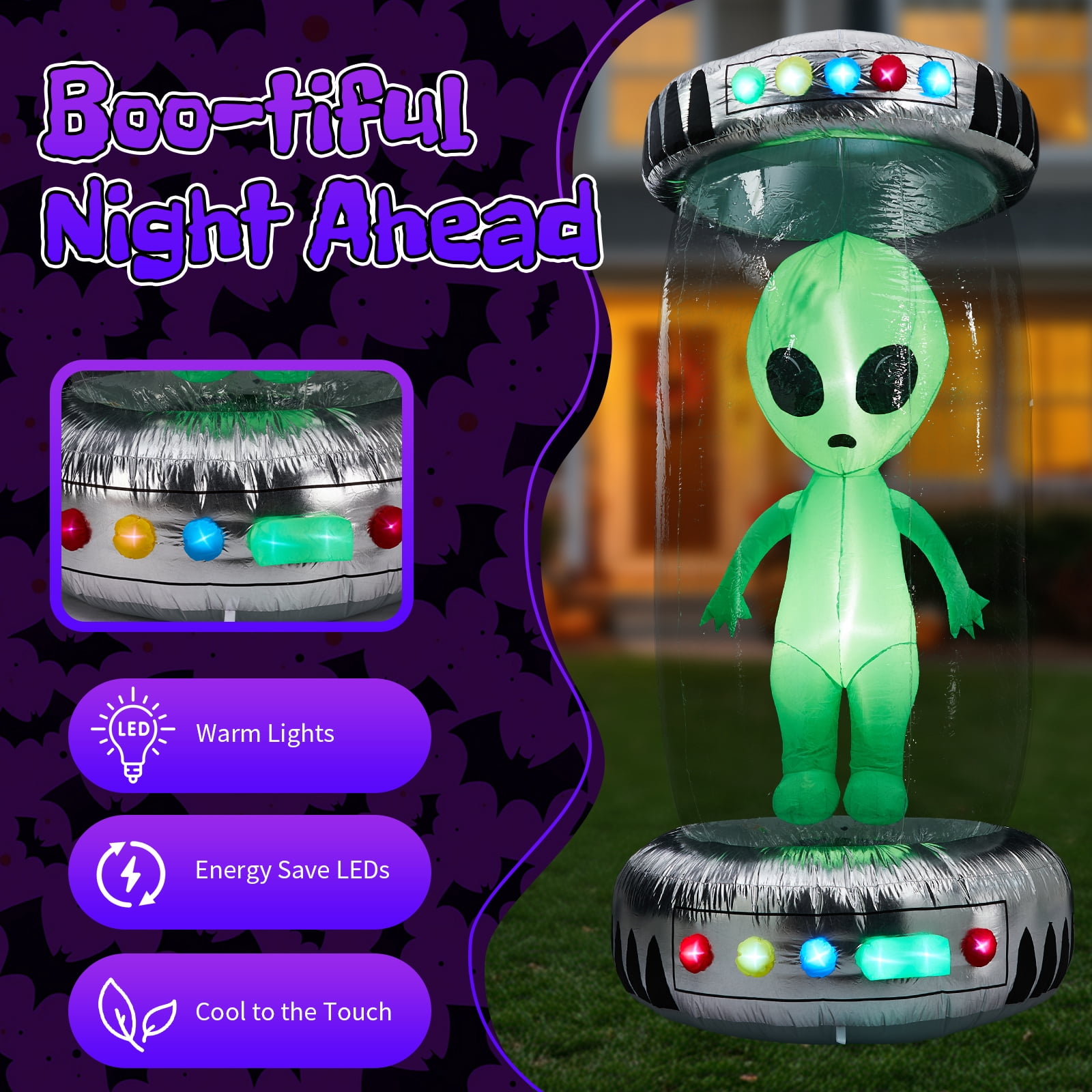8.2FT Tall Halloween Inflatable Outdoor Decoration, Blow Up UFO with Alien Halloween Decor with Animated RGB LEDs, Prelit Blow Up Yard Decor for Halloween Holiday Party Outdoor Garden Yard Lawn Decor