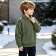 thumbnail image 5 of Quarter Zip Sweatshirt Boys Girls Waffle Casual Loose Fashion Fall Winter Tops Lapel Long Sleeve Pullover (13Years, Army Green), 5 of 9