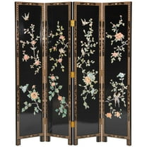 Oriental Furniture 6 ft. Tall Lacquer Birds and Flowers Room Divider - 4 Panel