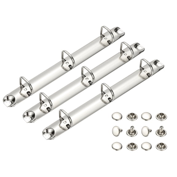 Uxcell A5 3 Hole Ring Binder Mechanisms, 3 Set 0.8" D Ring Replacement Binder Planner Loose Leaf Binding Spines for Organizers DIY Fill Paper Storage Folder Accessories, 16mm Silver Tone