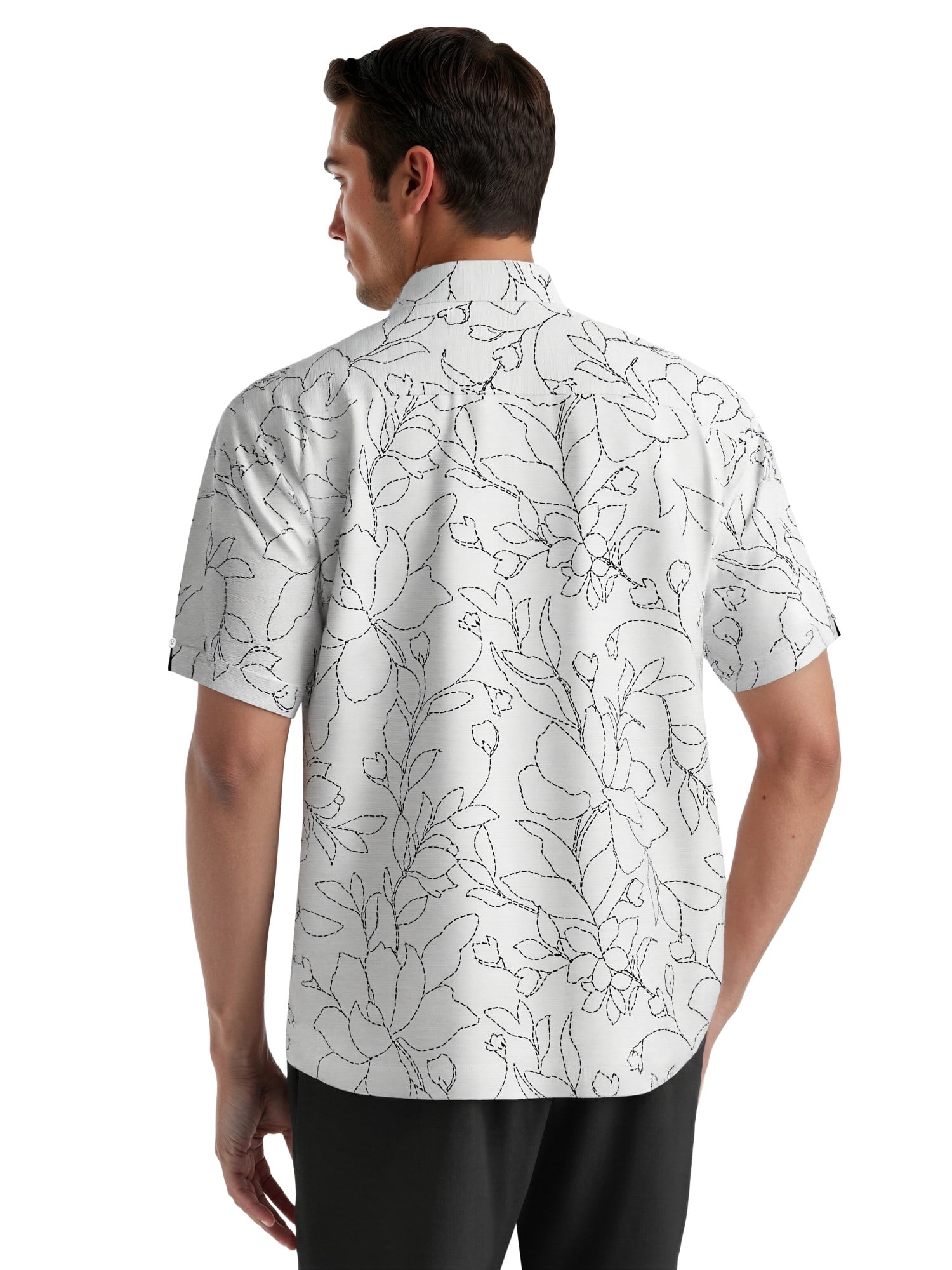 Café Luna Men's and Big Men's Printed Embroidery All-Over Look Short Sleeve Woven Shirt, Sizes S-4X