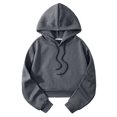 thumbnail image 2 of Delayuji Fashion A short, simple, fashionable and versatile casual solid color warm hooded sweatshirt for women, 2 of 3