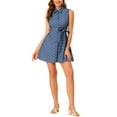 thumbnail image 2 of INSPIRE CHIC Women's Polk Dots Elegant High Waist Button Front A-Line Sleeveless Shirt Dress Blue XS, 2 of 6
