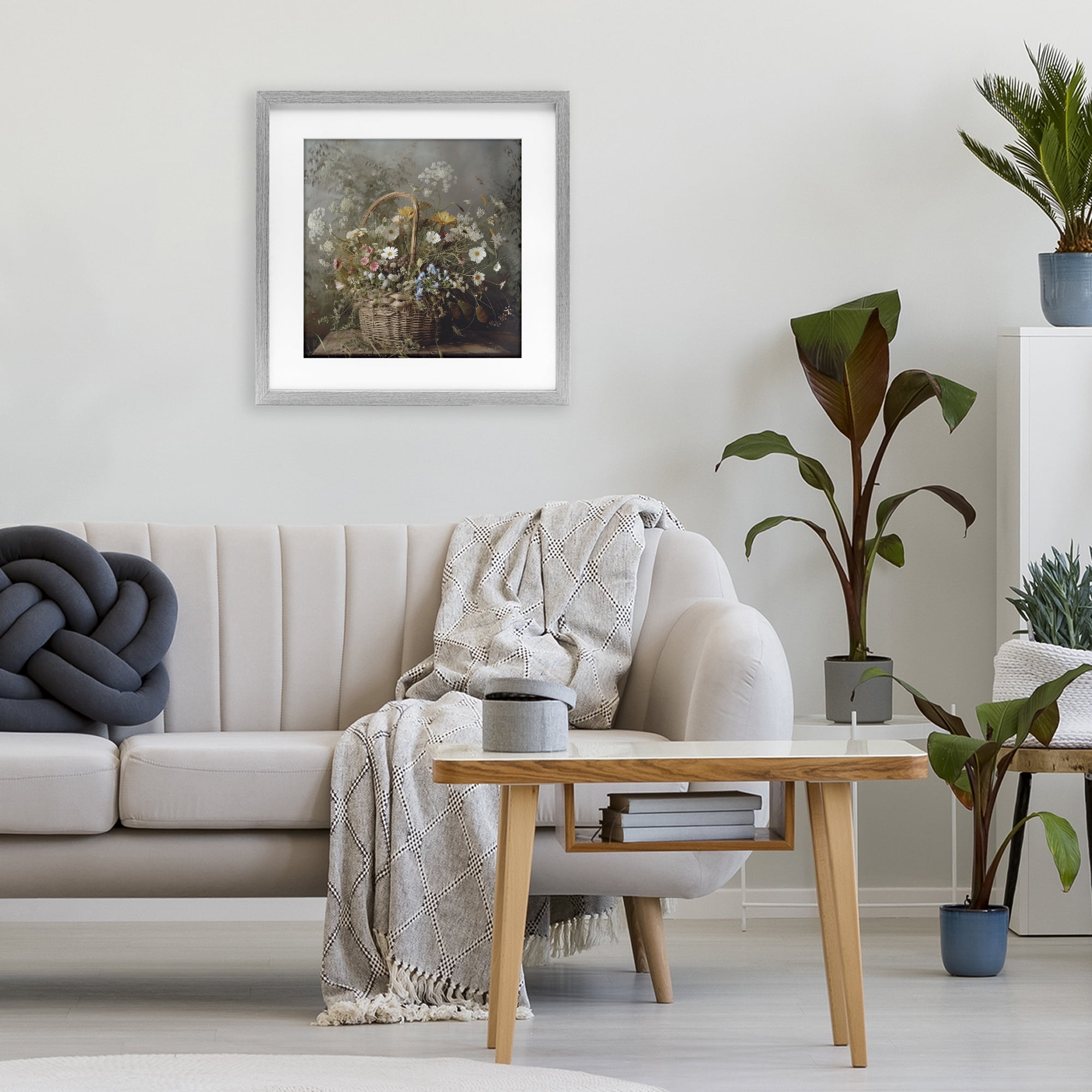 Stupell Industries Rustic Basket with Flowers Gray Framed Print Under Glass, design by Lazar Studio