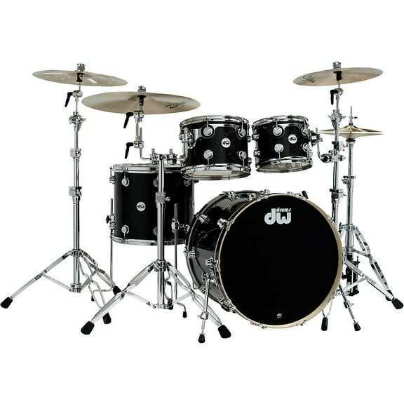 DW SSC Collectors Series 4-Piece Finish Ply Shell Pack With 22" Bass Drum Black Ice Chrome Hardware