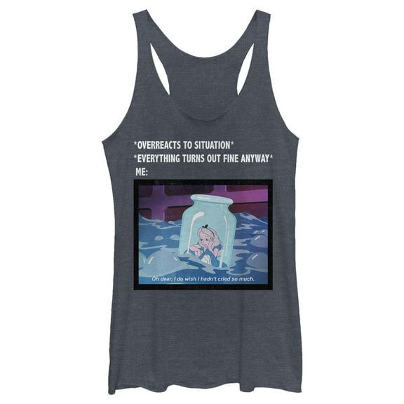 Women's Alice in Wonderland Overreacting Meme  Racerback Tank Top Navy Blue Heather Medium