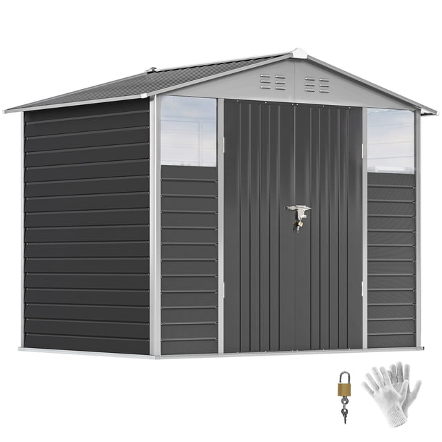 Outsunny Abri de Rangement Extérieur 8 Pieds x 6 Pieds, Remise à Outils en Métal, Gris Foncé