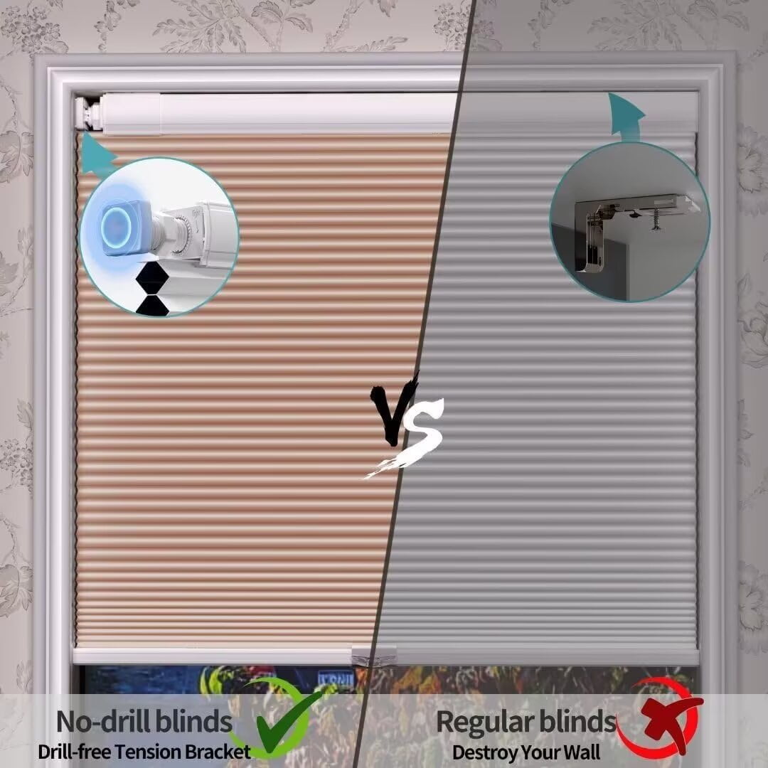 Myshade No Drill Blackout Shades Tension Cordless Cellular Blinds for Indoor Windows No Tools Window Blinds & Shades