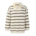 thumbnail image 6 of Brown Hoodies for Women Fall Turtleneck Half Zip Lapel Patchwork Plus Size Striped Sweater Soft Texture Long Sleeved Women's Pullover Sweater Fall Tops for Women 2025, 6 of 6