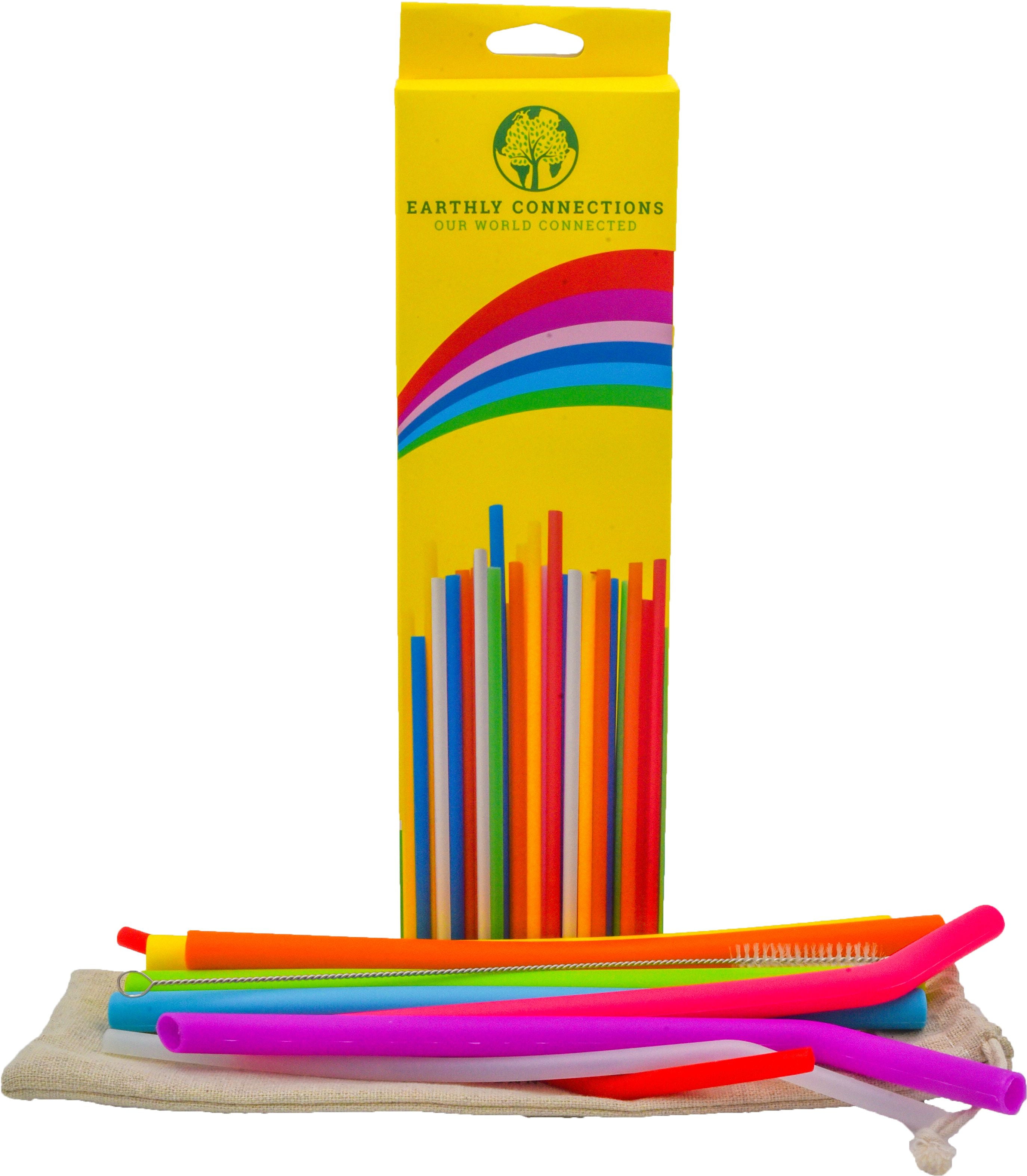 Earthly Connections Silicone Reusable Straws, 8 Pack, Long and Portable