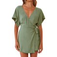 thumbnail image 2 of HBFAGFB Womens Jumpsuit Solid Color Simple V Neck Short Sleeve Rompers for Women Dressy Green Size L, 2 of 4