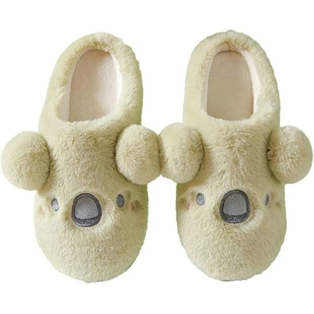 

CoCopeaunt Cute Koala Animal Fluffy House Slippers for Women Men Warm Soft Fashion Indoor Shoes Block Open Heel