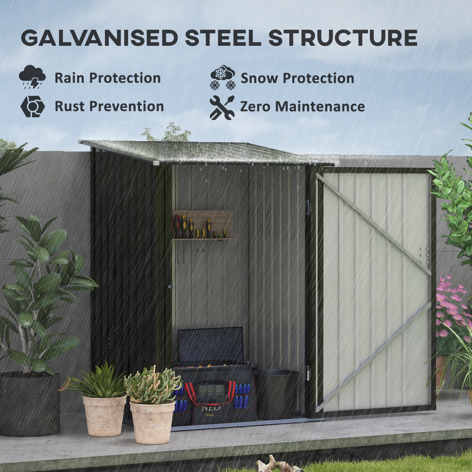 Outsunny 3.3' x 3.4' Metal Outdoor Storage Shed, Garden Utility Tool House with Double Lockable Doors for Backyard, Patio, Lawn, Garage, Dark Gray