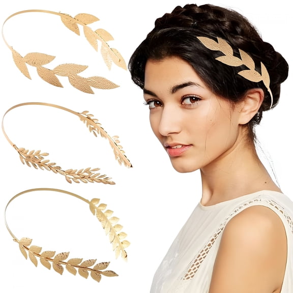 TUWAFE 2026 New 3 Pcs Gold Color Leaf Headbands Baroque Vintage Golden Olive Leaves Hair Hoop,Goddess Crown Bridal Headband for Girls Wedding Hair Accessories Queen Hair Decoration for Daily Use