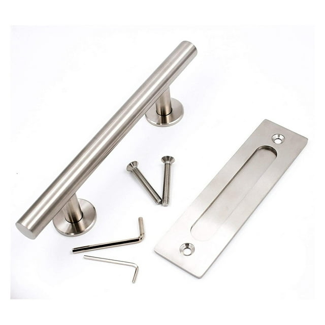 Gifsin Poignée de Porte Coulissante de Grange 12 Po Acier Inoxydable/carbone Ensemble de Poignée Coulissante Matériel de Porte Intérieur en Bois Robuste, Facile à Transporter