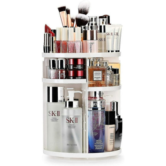 Organizador de maquillaje giratorio de 360 grados para todos los accesorios de maquillaje en el baño y el dormitorio.