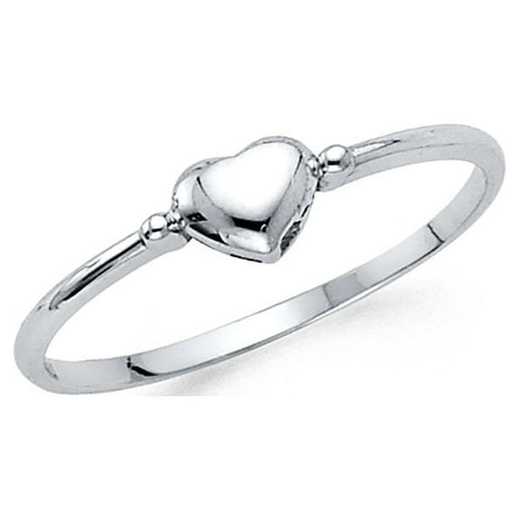 Solid 14k White Gold Bubble Heart Ring Love Band Delicate Fancy Style Polished Two Tone 5MM, Size 7