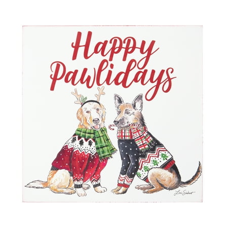 Happy Pawlidays Wall Art 8 x 8 x 1 Inches.