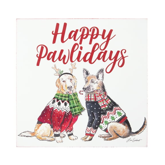 Happy Pawlidays Wall Art 8 x 8 x 1 Inches.