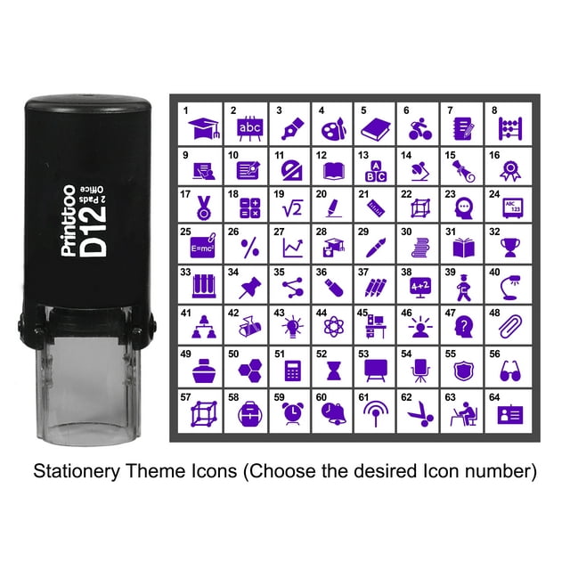 Printtoo Personalized Stationery Theme Icons Round Rubber Stamp Self Inking Stamper 12 mm-Violet