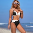 thumbnail image 3 of Alove Solid Color Bathing Suits High Waisted Bikini Set Women Ruched Triangle Push Up 2 Piece Swimsuits Longline Triangle Bathing Suit Spaghetti Strap Swimwear, 3 of 5