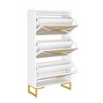 thumbnail image 6 of Hommoo 3 Tiers Flip Shoe Storage Cabinet with PVC Painted, Modern Wood Shoe Rack Storage Organizer for Home, Beige, 6 of 8