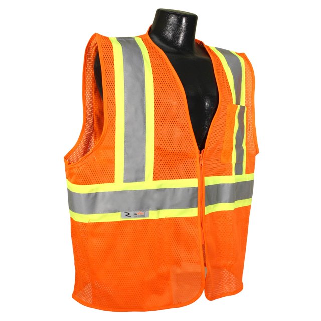 Radians SV22-2ZOM-5X Polyester Mesh Economy Class 2 High Visibility Zipper Closure Vest with Two-Tone Trim, 5X-Large, Orange