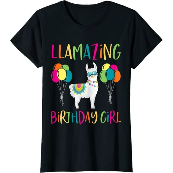 Fun Girl Llama Birthday LLamazing Party Alpaca Balloons Gift Short Seelve T-Shirt