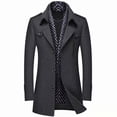thumbnail image 1 of Abrigo de mezcla de lana para hombre con bufanda desmontable o cuello interior, abrigo de botonadura sencilla, gabardina cálida de invierno, 1 of 5
