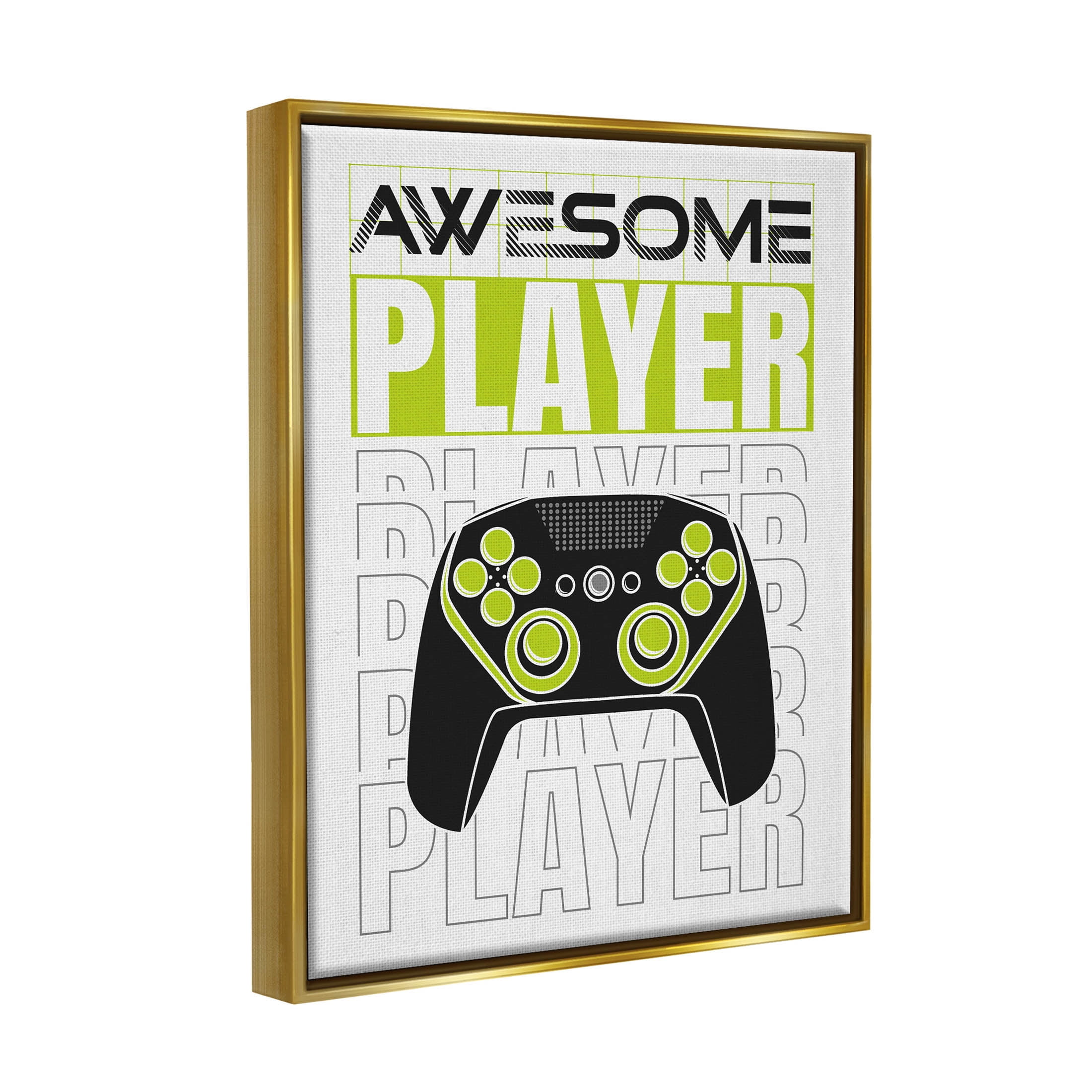Awesome Player Gaming Controller Art for Kids Graphic Art Metallic Gold Framed Art Print Wall Art