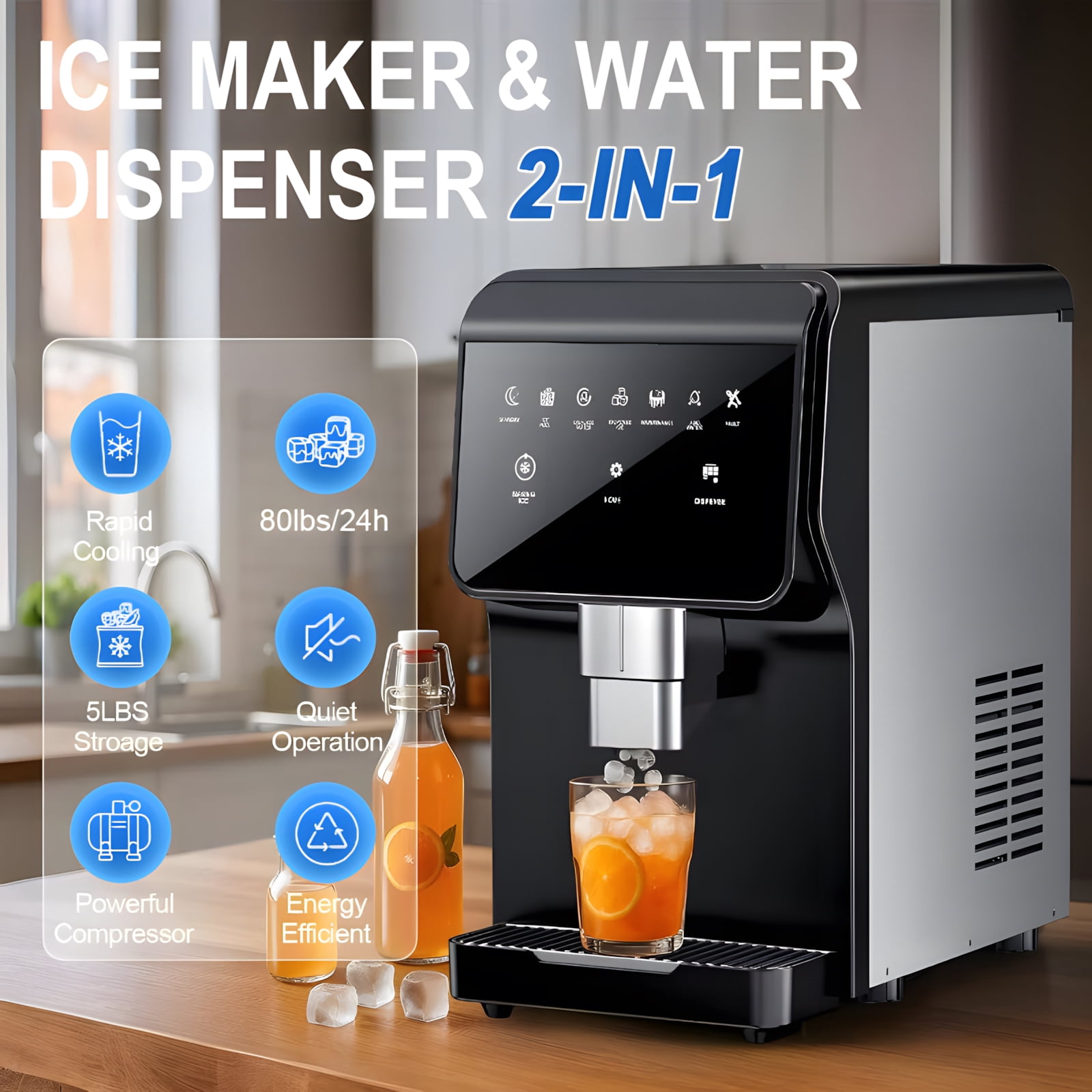 Tittla Ice Maker Countertop 80lbs/24H Soft Chewable Pellet Ice Maker Machine Dispenser with Water Reservoir, Self-Cleaning, Pebble Ice Machine for Home Kitchen with WiFi & Smart Connected