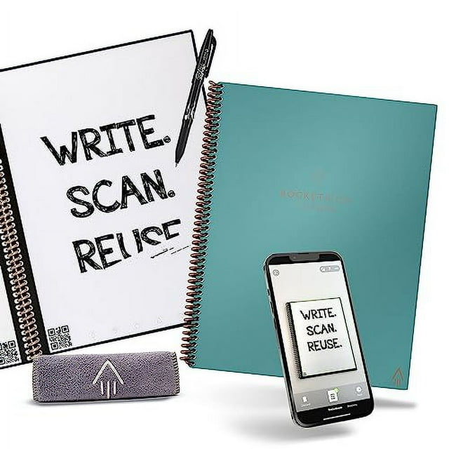 Rocketbook Fusion Portable Réutilisable Intelligent - Calendrier, Listes de Tâches et Pages de Modèle de Note avec 1 Stylo à Frixion Pilote & 1 Chiffon en Microfibre Inclus - Couverture Neptune Teal, Format Lettre (8.5