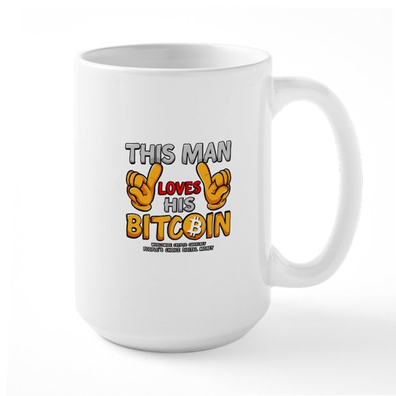 CafePress - This Man Loves His Bitcoin Mugs - 15 oz Ceramic Large White Novelty Mug