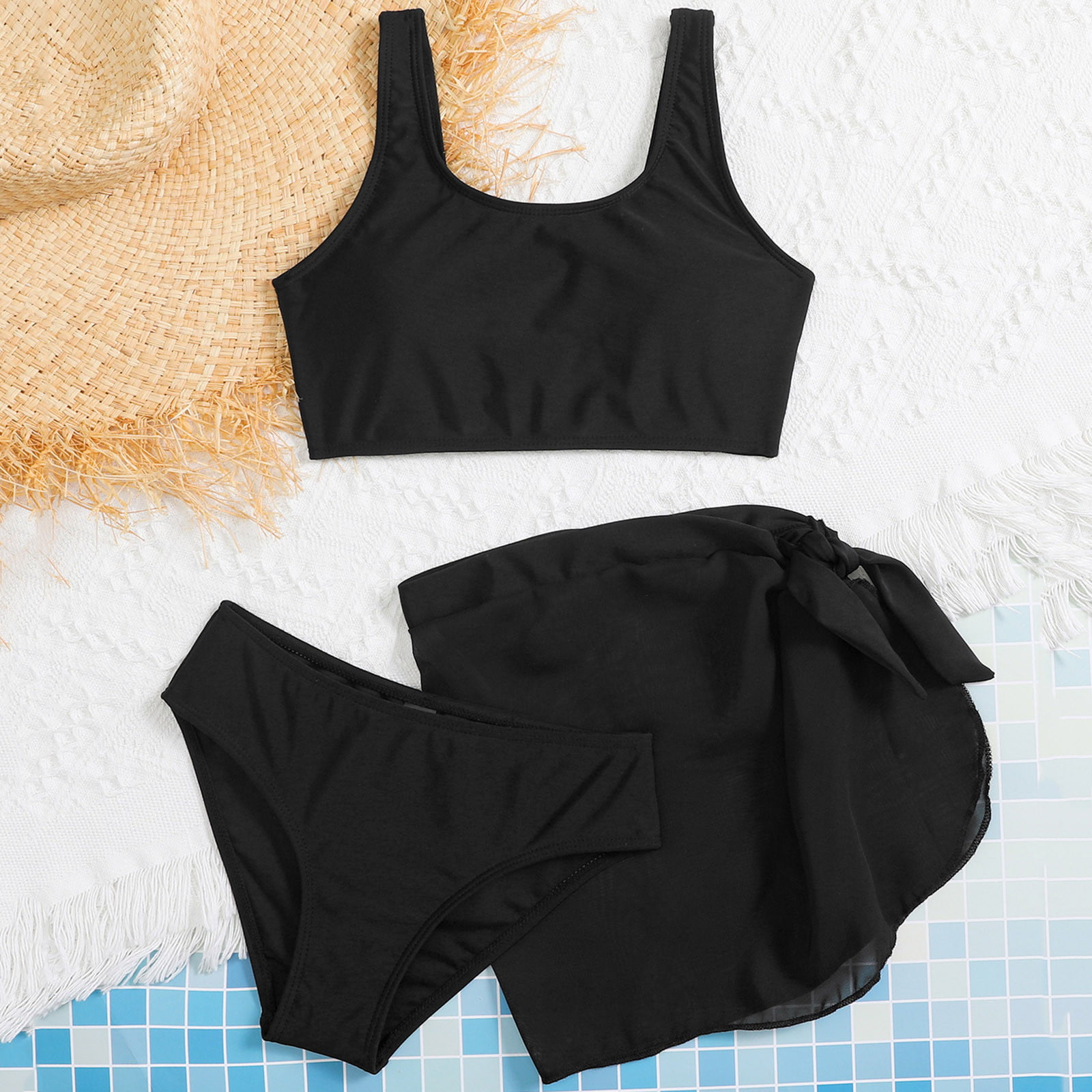 Aayomet 2 Pcs Girl Swimwear Toddler Baby Girl's 3 Piece Swimsuits Soild ...
