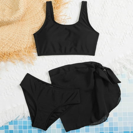 

Gubotare Toddler Baby Girl s 3 Piece Swimsuits Soild Bikini Bathing Suit Briefs Girls Bikini Beach Swimsuits for Girls 12-14 Black 10-12 Years