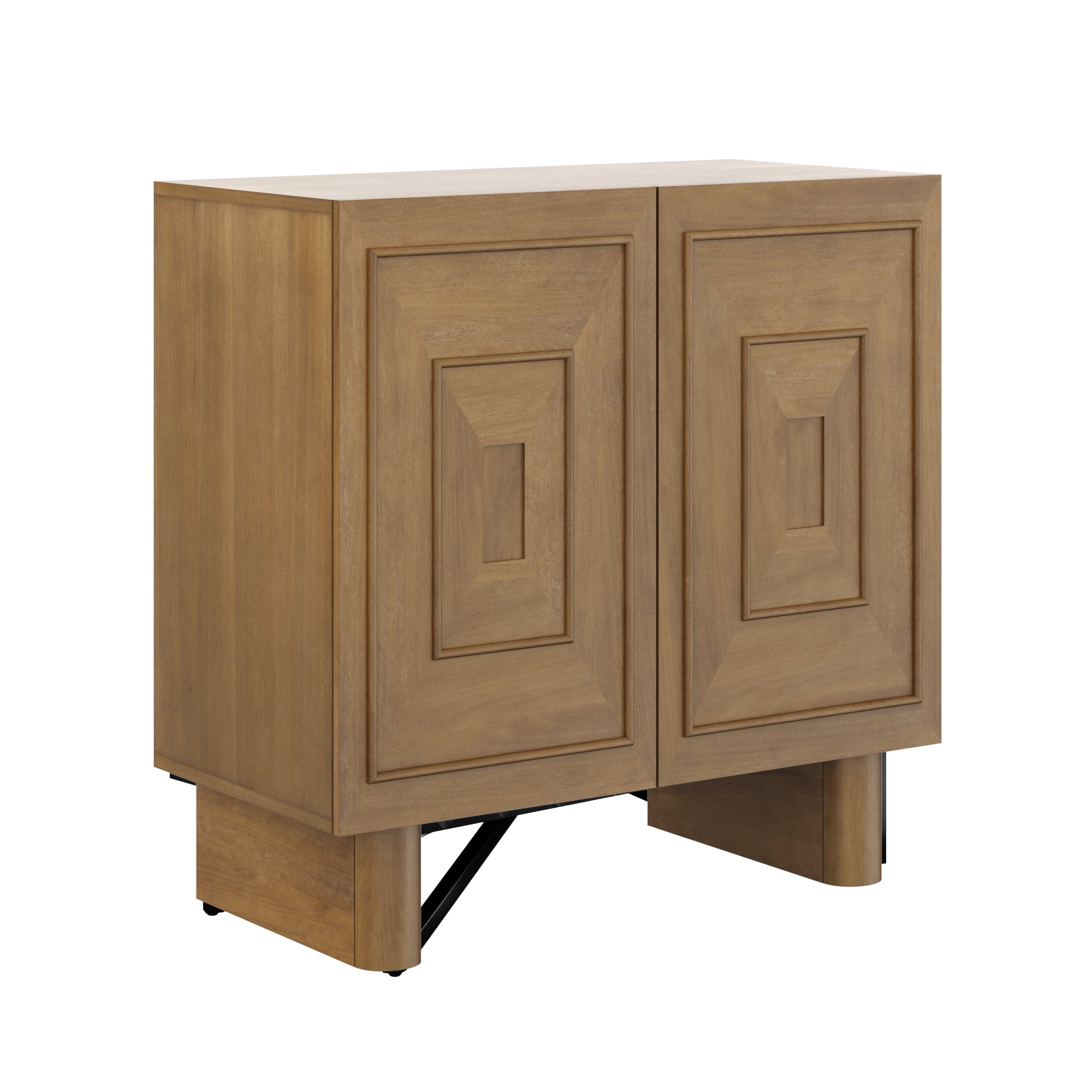 Nathan James Austin Mid Century Modern Kitchen Cabinet, Solid Wood Bar Cabinet or Dining Room Buffet with Geometric Door Accent, Light Brown