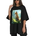 thumbnail image 4 of Plus Size Shirt for Women Black Tops for Women Short Sleeves Shirt for Women Fox T Shirt Oversized Shirt for Women S, 4 of 5
