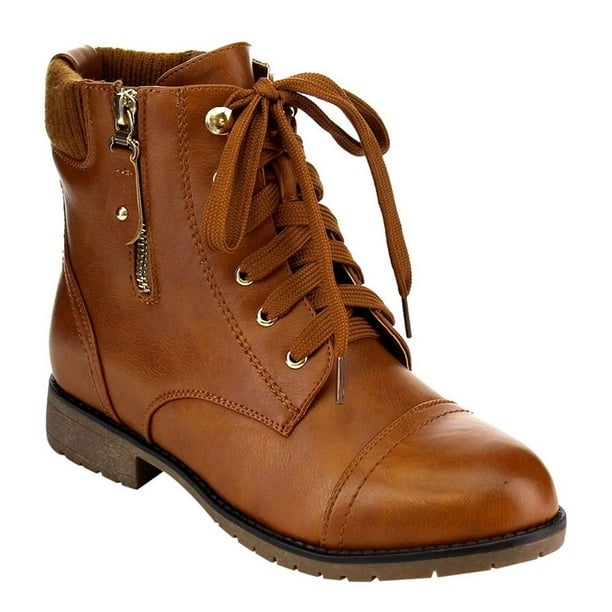 Fourever Funky Lace up Military Style Combat Ankle Bootie Women's Boots Vegan Leather 8.5