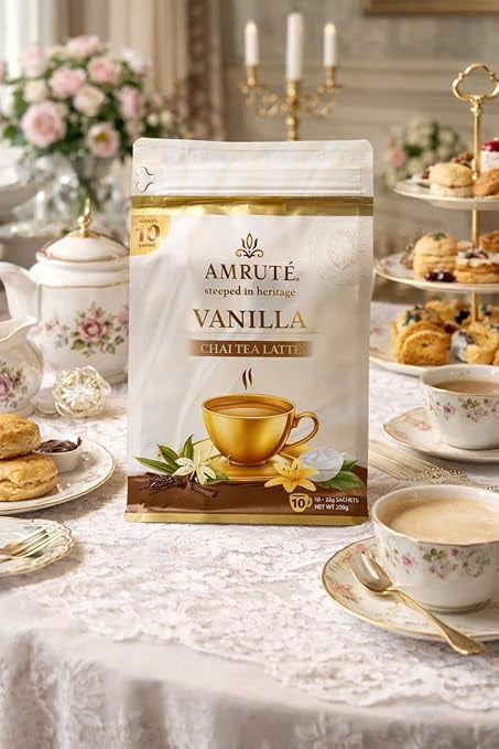 Amrute Vanilla Chai Tea Latte 10 Single Serves, Instant Chai Drink Mix