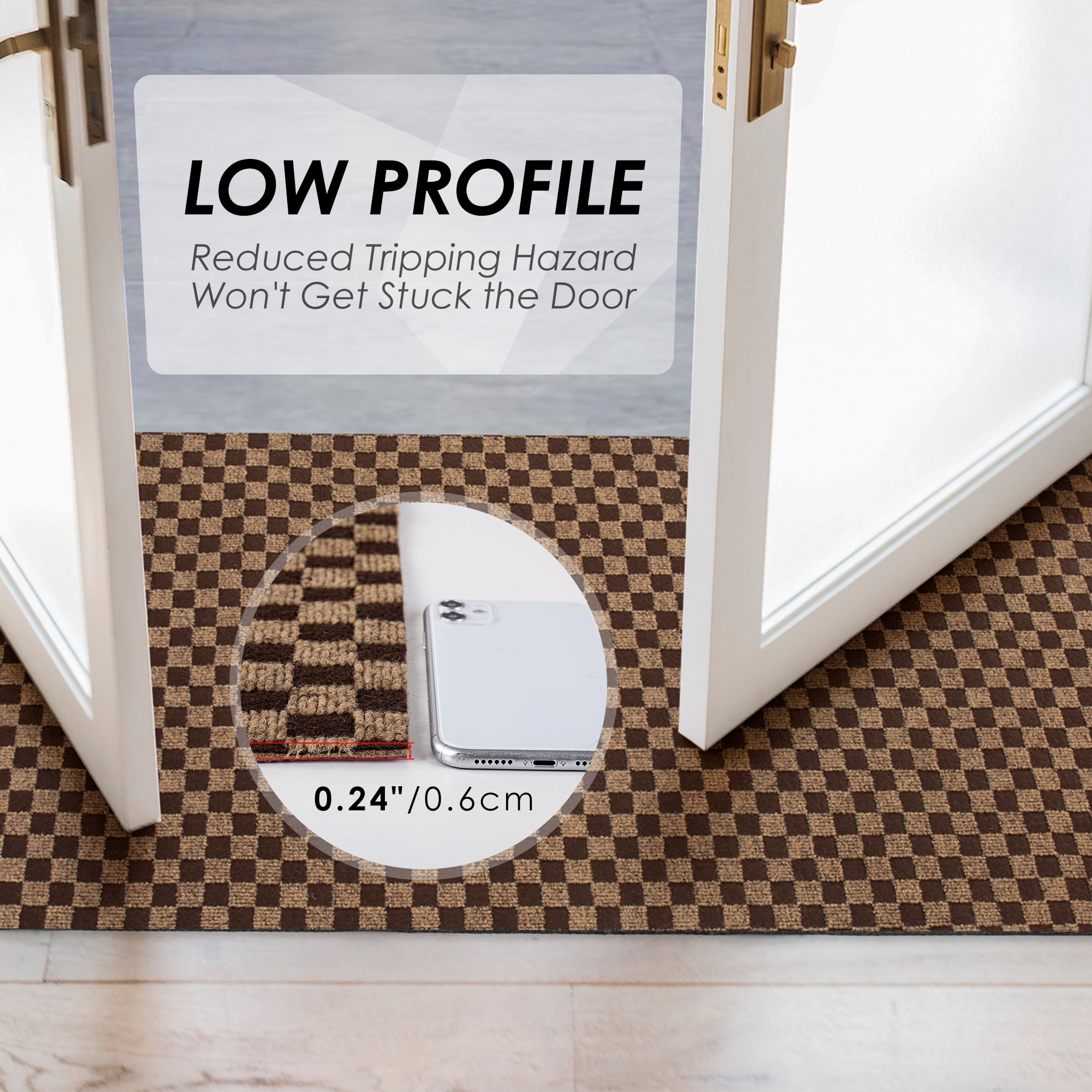 Koloko Outdoor Runner Rug Indoor Non-Slip Area Rugs Custom Size Carpet Runners with Rubber Backing Mat for Hallway Kitchen Entryway Garage Laundry Check Brown, 2ft x 17ft