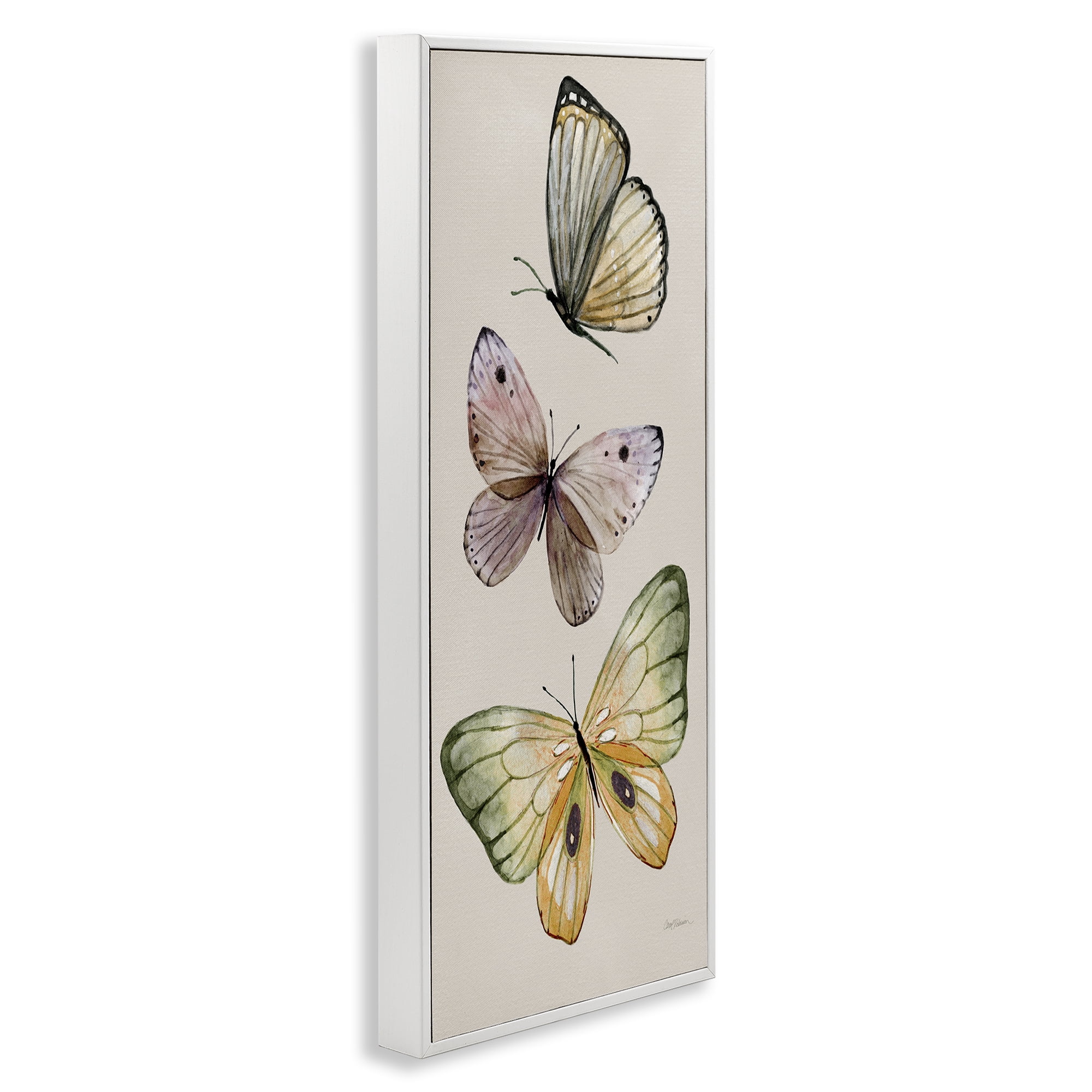 Stupell Industries Fluttering Butterfly Trio Animals & Insects Painting White Framed Art Print Wall Art, 13 x 30