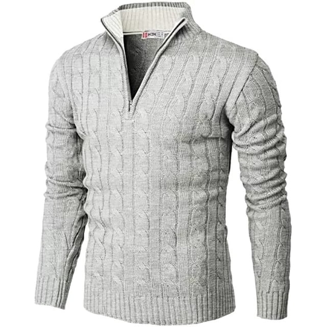 Suéter tipo polo de manga larga con cremallera de punto y corte ajustado informal para primavera, otoño e invierno para hombre